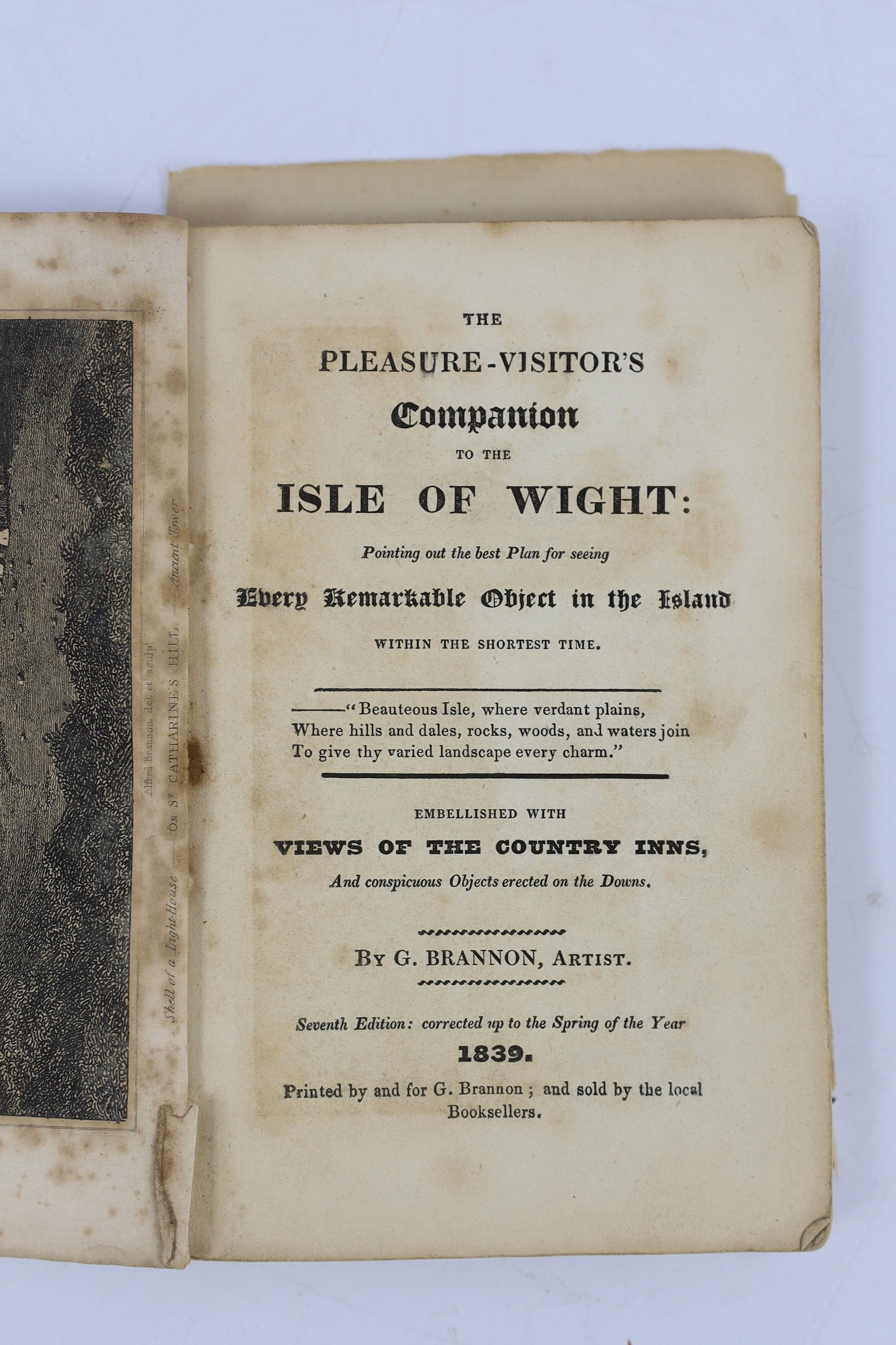 ISLE OF WIGHT: Bullar, John - A Historical and Picturesque Guide to the Isle of Wight. 5th edition. frontis.; original printed boards (rebacked), uncut, Southampton, 1823; Brannon, George - The Pleasure - Visitor's Compa